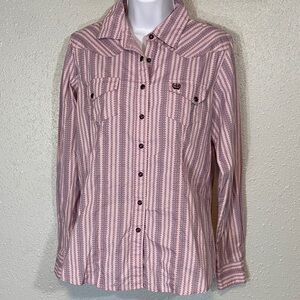 Cinch Western Pink and Purple Patterned Snap Button Shirt
